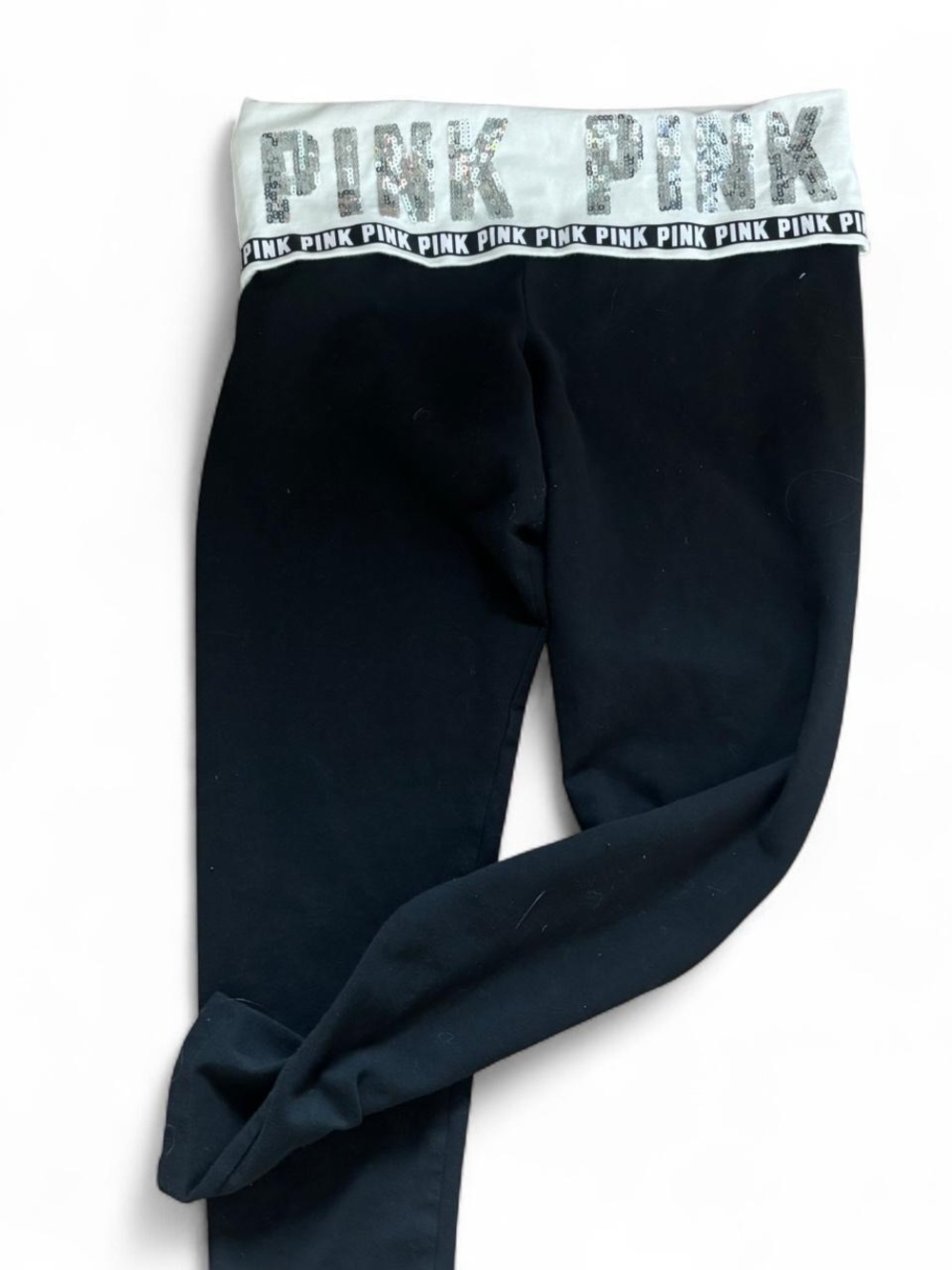 PINK Victoria's Secret Black Leggings with Silver Sequin Waistband